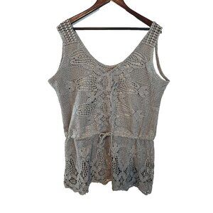Jaded Gypsy Crochet Lace Sleeveless Dream‎ Weaver Tunic Top  Gray Size L/XL New